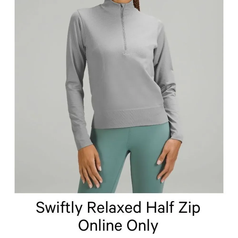 Lululemon Swiftly Relaxed Half Zip, Gull Grey / White, Sz 8, No Flaws - Picture 1 of 6